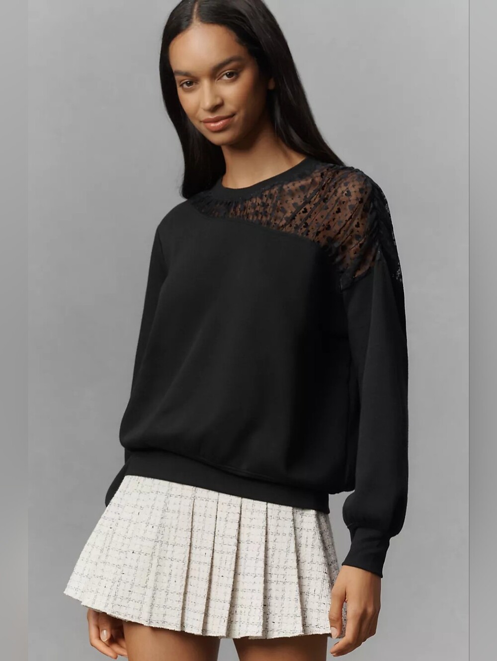 Anthropologie Maeve Black Shirt Sheer Design Sweatshirt XSP